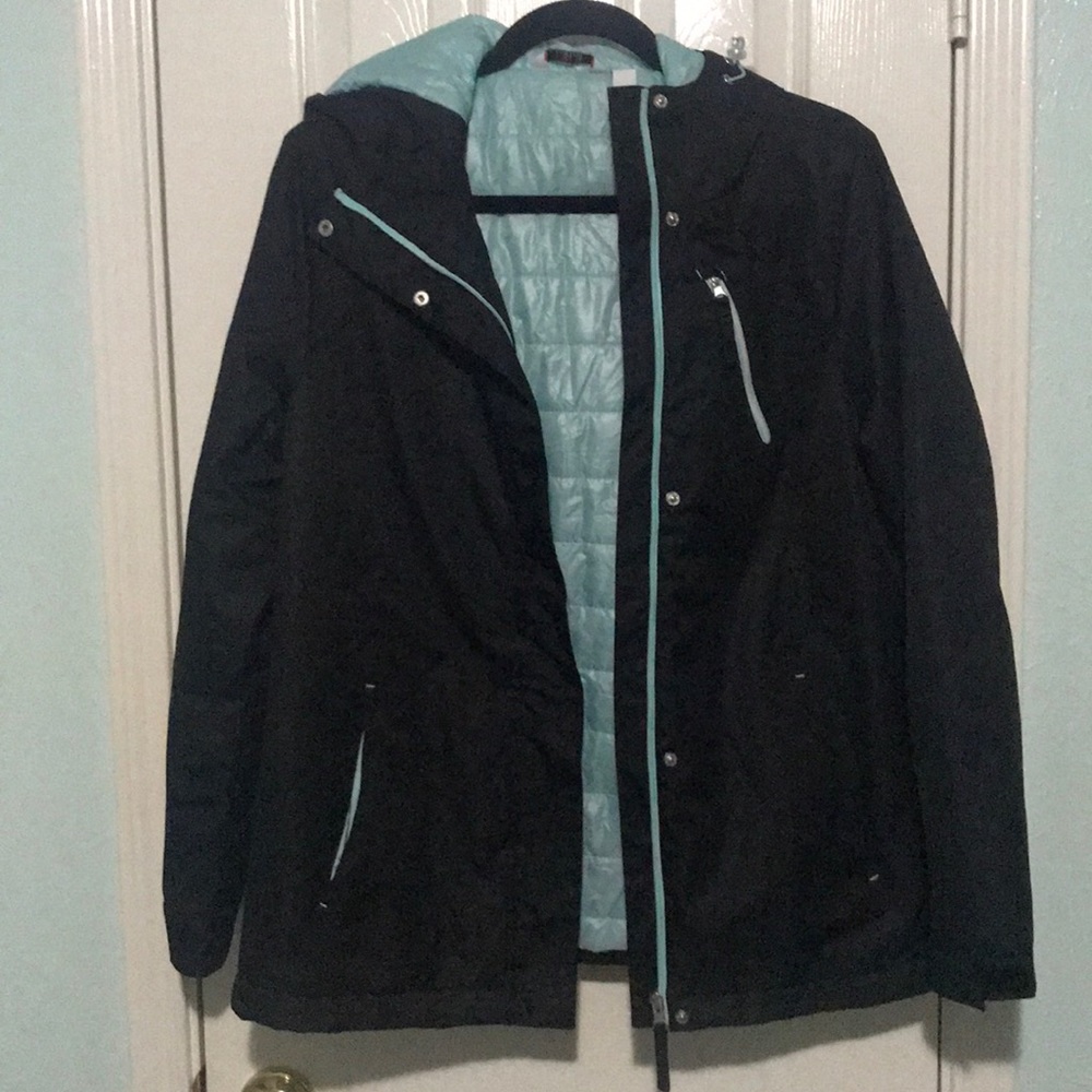 Black Weatherproof Jacket with Blue Interior
